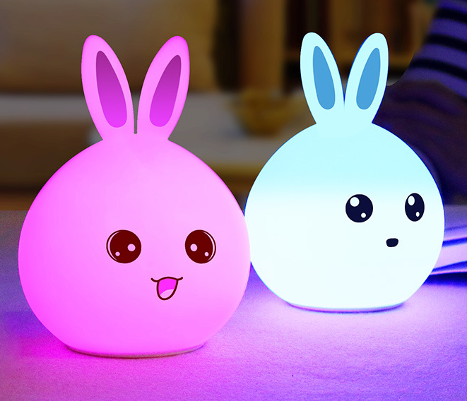 Cute Night Light Animal Rabbit Night lamps Touch Sensor Silicone LED Colorful Lights