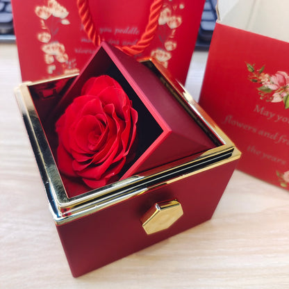 ETERNAL ROSE BOX - W/ENGRAVED NECKLACE & REALROSE Flower Gift Box Heart Customize Letter Necklace Valentine's Day Gift for Her