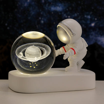 Glowing Planetary Galaxy Astronaut Crystal Ball Night Lights USB Power Warm Bedside Light Brithday Gift Night Lamp