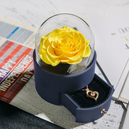 Yongsheng Rose Round Jewelry Box With Necklace For Birthdays And Valentine's Days Gift