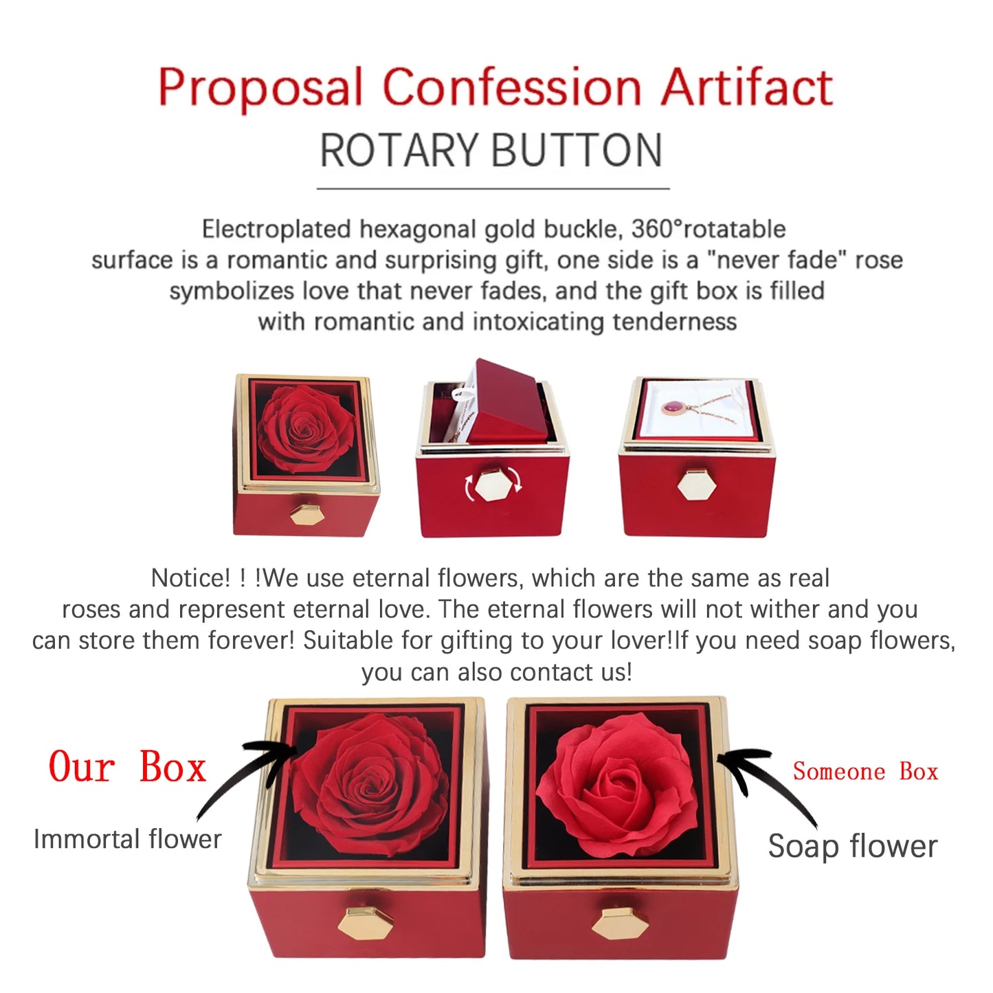 ETERNAL ROSE BOX - W/ENGRAVED NECKLACE & REALROSE Flower Gift Box Heart Customize Letter Necklace Valentine's Day Gift for Her