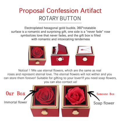 ETERNAL ROSE BOX - W/ENGRAVED NECKLACE & REALROSE Flower Gift Box Heart Customize Letter Necklace Valentine's Day Gift for Her