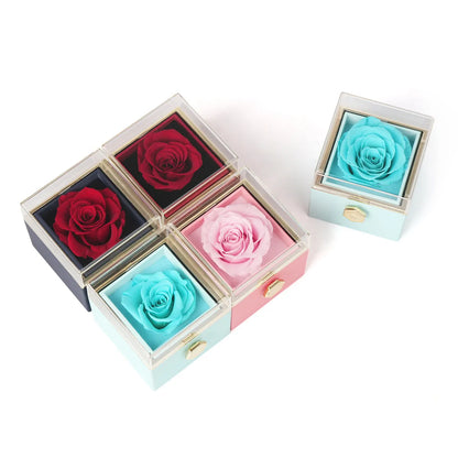 ETERNAL ROSE BOX - W/ENGRAVED NECKLACE & REALROSE Flower Gift Box Heart Customize Letter Necklace Valentine's Day Gift for Her