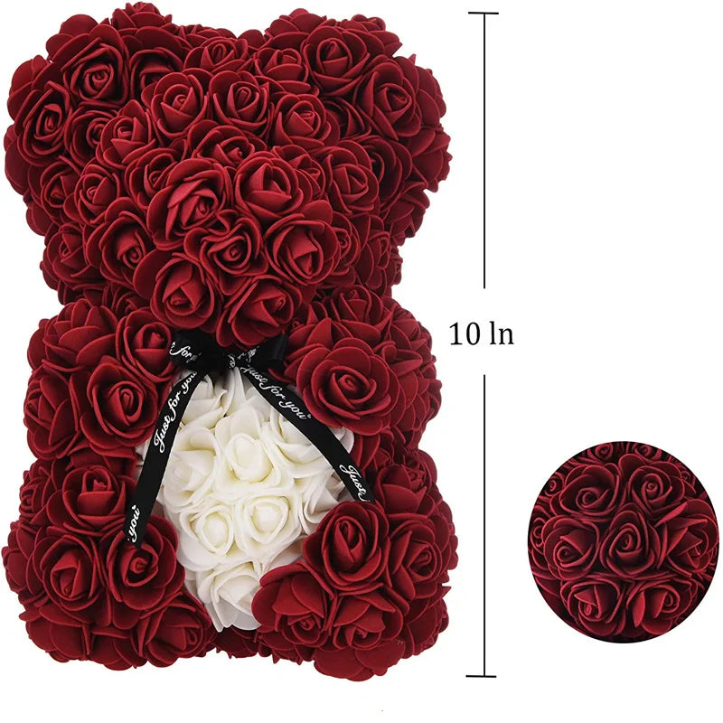 Valentines Day Gift 25cm Rose Teddy Bear From Flowers Bear With Flowers  Rose Bear With Heart